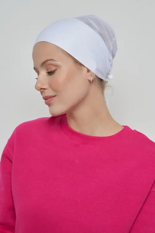 Dikişsiz Fileli Bone - Beyaz