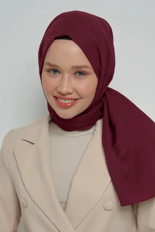 Cotton Shawl with Striped Pattern - Burgundy