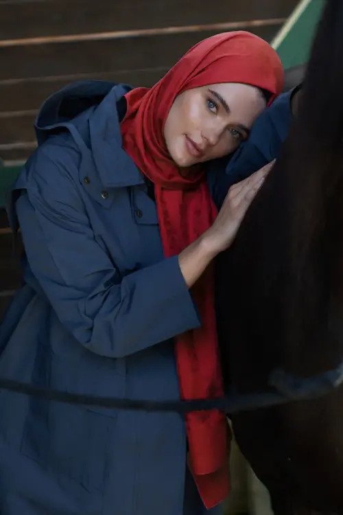 İpeksi Jakar Şal Papatya Desen - Kırmızı