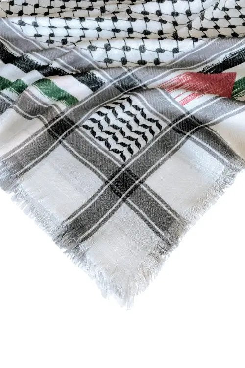 Filistin Bayraklı Kare Puşi Kefiye Desen Eşarp