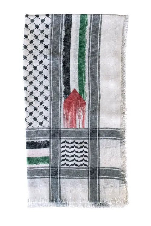 Filistin Bayraklı Kare Puşi Kefiye Desen Eşarp