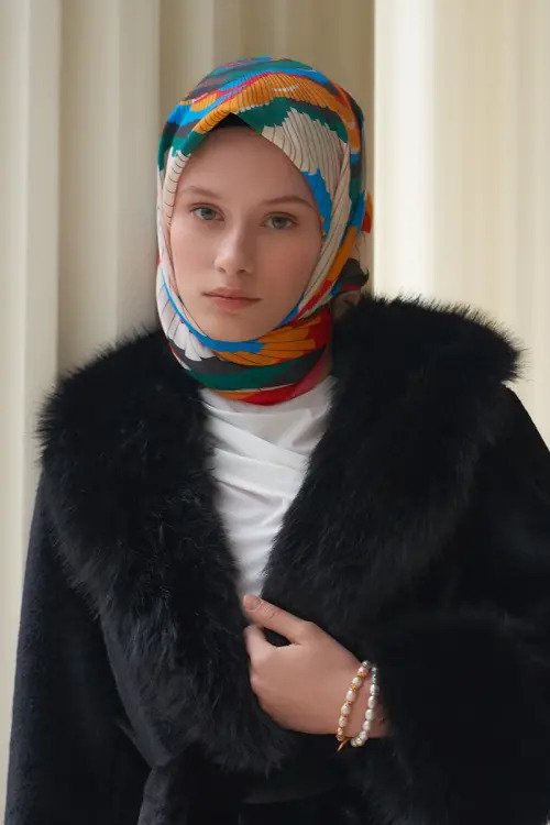 İllusion Desen Modal Eşarp - Renkli