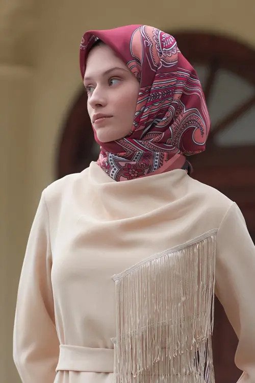 Motif Desen Modal Eşarp - Bordo