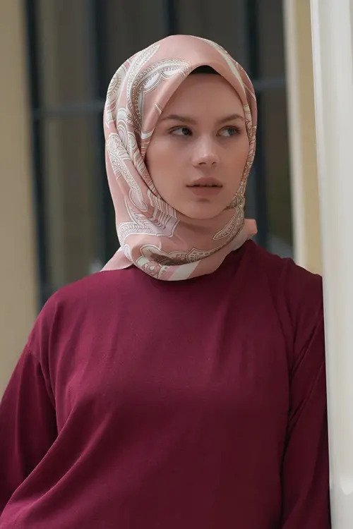 Motif Desen Modal Eşarp - Bej