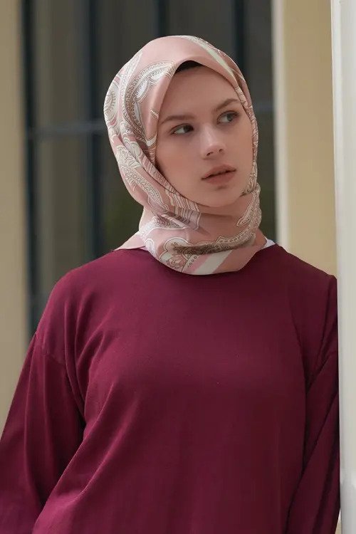 Motif Desen Modal Eşarp - Bej