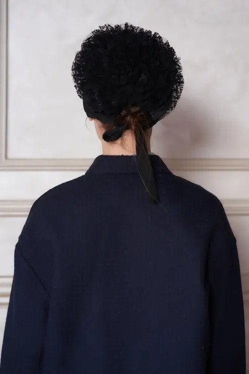 Pratik Topuzlu Fırfır Penye Tesettür Bone - Siyah