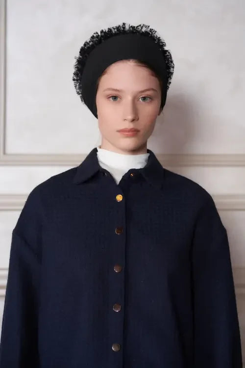 Practical Bun-Style Ruffled Cotton Hijab Bonnet - Black