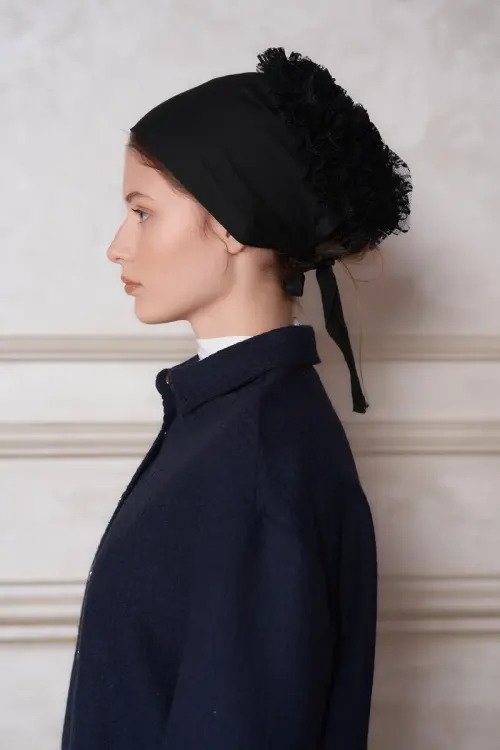 Pratik Topuzlu Fırfır Penye Tesettür Bone - Siyah