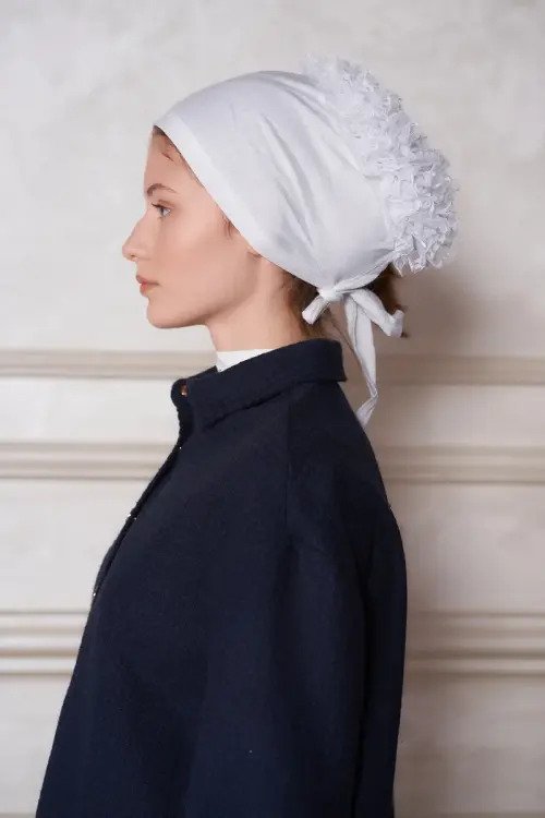 Practical Bun-Style Ruffled Cotton Hijab Bonnet - White