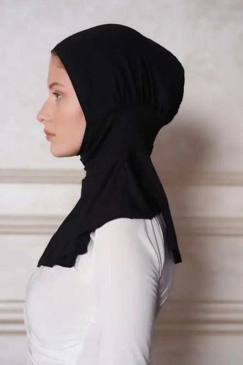 Spor Hijab Pratik Hazır Geçmeli Bone - Siyah