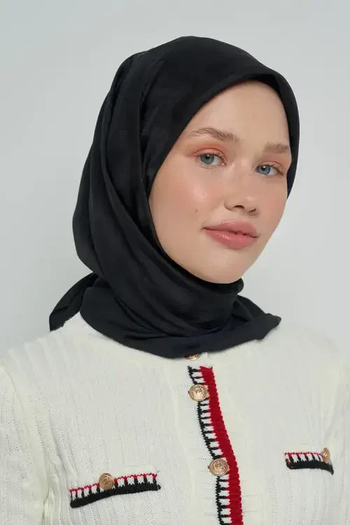 Pamuklu Eşarp Zikzak Desen - Siyah