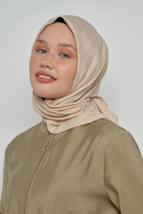 Pamuklu Eşarp Zikzak Desen - Bej