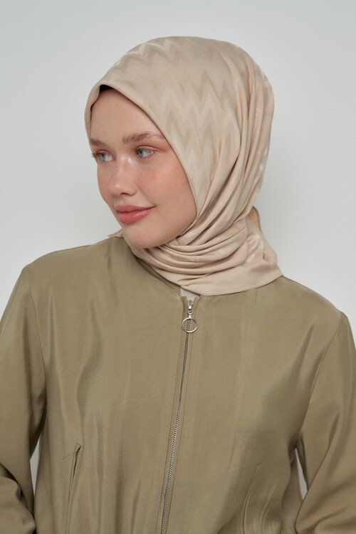 Pamuklu Eşarp Zikzak Desen - Bej