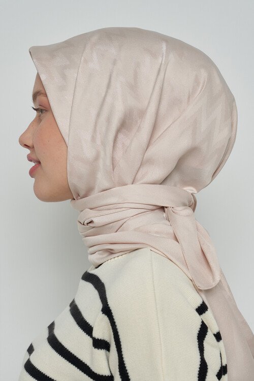 Pamuklu Eşarp Zikzak Desen - Taş