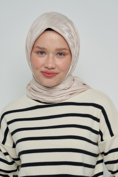 Pamuklu Eşarp Zikzak Desen - Taş