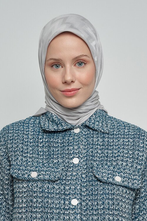 Pamuklu Eşarp Zikzak Desen - Gri