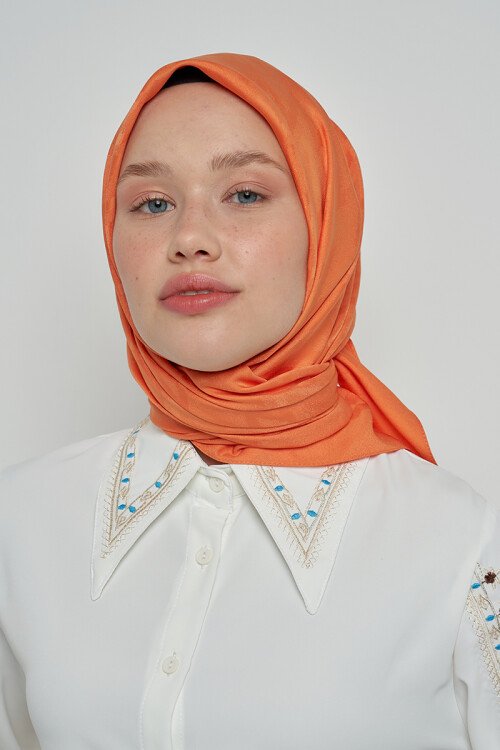 Pamuklu Eşarp Zikzak Desen - Şeftali