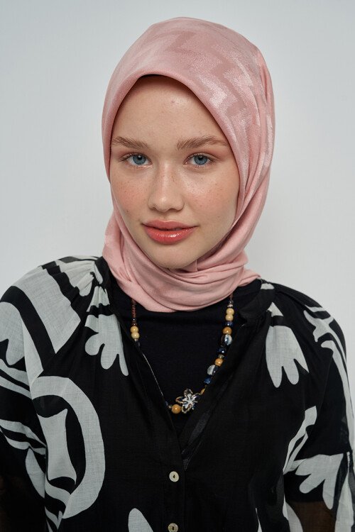 Pamuklu Eşarp Zikzak Desen - Pembe