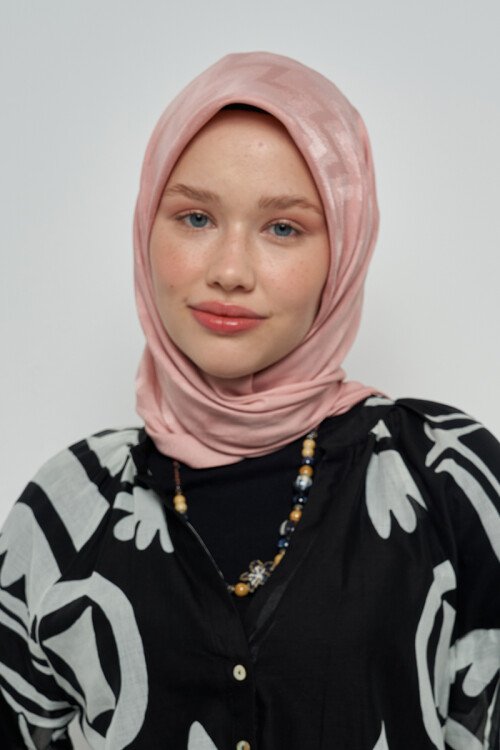 Pamuklu Eşarp Zikzak Desen - Pembe