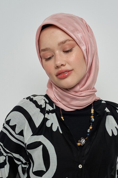 Pamuklu Eşarp Zikzak Desen - Pembe