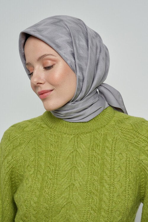 Pamuklu Eşarp Zikzak Desen - Koyu Gri