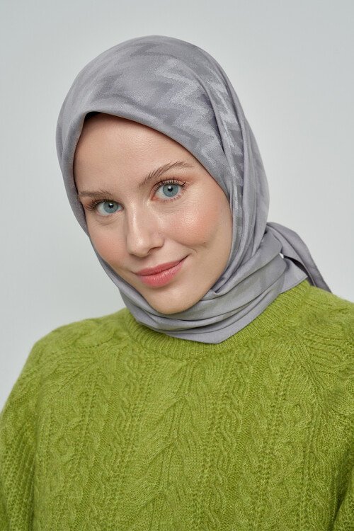 Pamuklu Eşarp Zikzak Desen - Koyu Gri