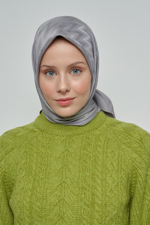 Pamuklu Eşarp Zikzak Desen - Koyu Gri