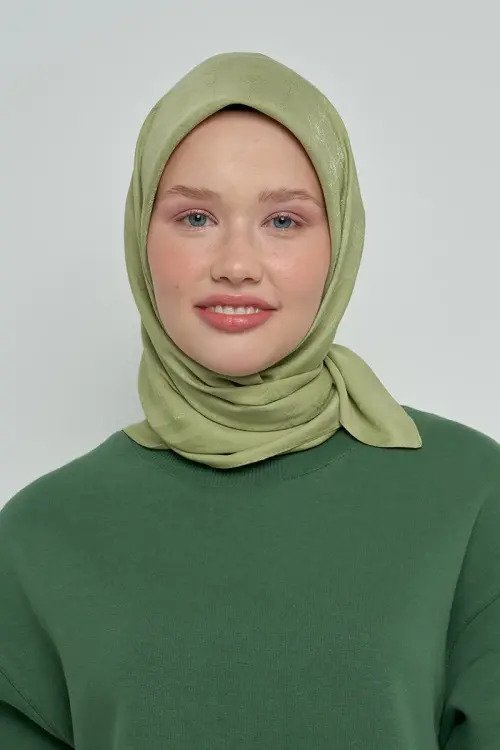 Pamuklu Eşarp Monogram Desen - Yeşil