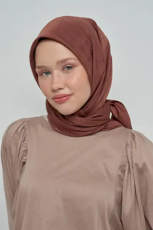 Pamuklu Eşarp Monogram Desen - Kahverengi