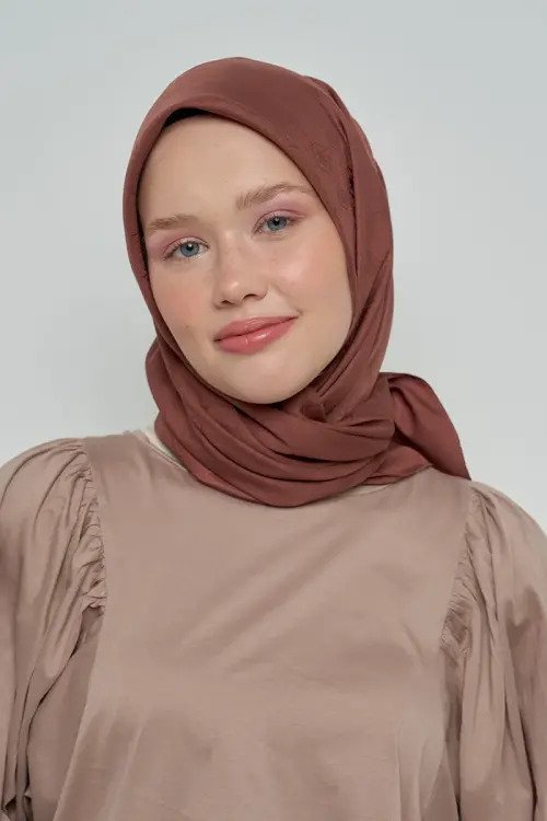 Pamuklu Eşarp Monogram Desen - Kahverengi