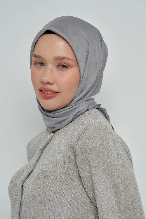Pamuklu Eşarp Monogram Desen - Koyu Gri