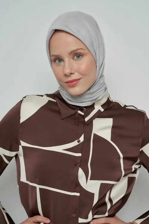 Pamuklu Eşarp Monogram Desen - Gri