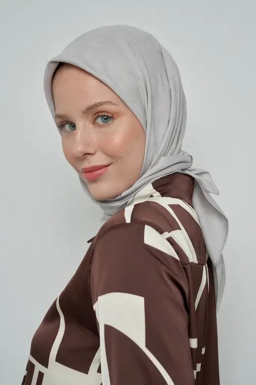 Pamuklu Eşarp Monogram Desen - Gri