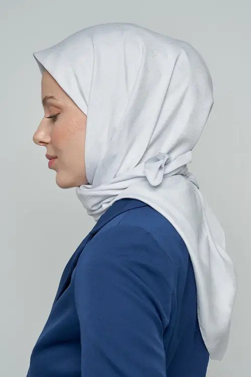 Pamuklu Eşarp Monogram Desen - Gümüş