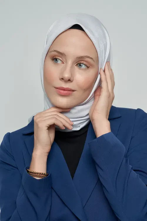 Pamuklu Eşarp Monogram Desen - Gümüş