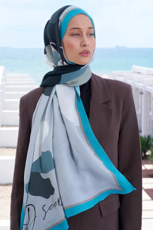 Curated Abstract Şal - Mavili Gri