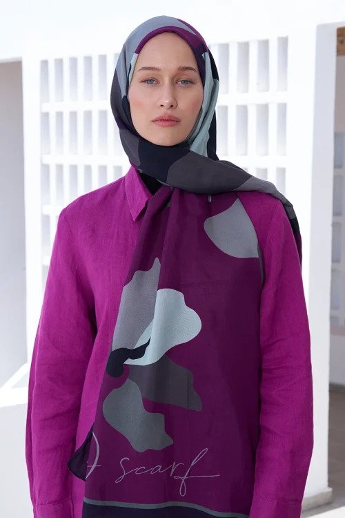 Curated Abstract Shawl - Plum
