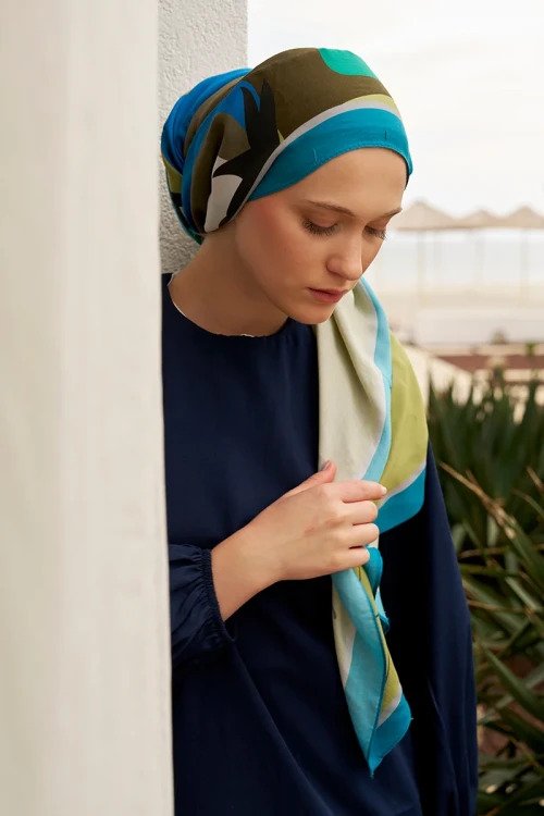 Curated Abstract Şal - Yağ Yeşili