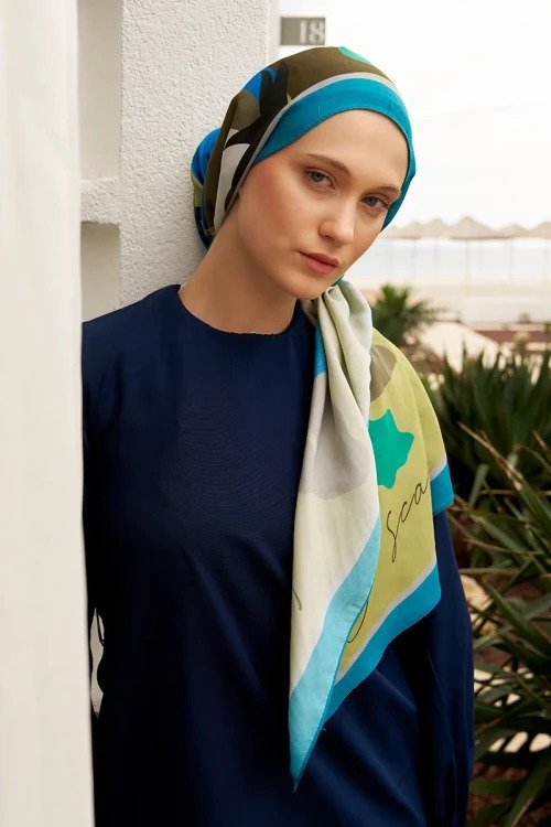 Curated Abstract Shawl - Olive Green