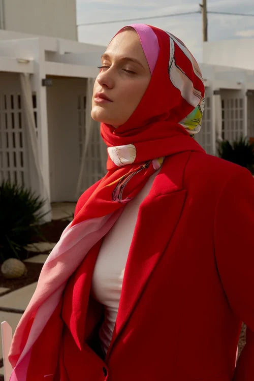 Curated Lilium Şal - Kırmızı