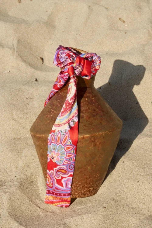 Scarf Detail Patterned Hair Clip - Red