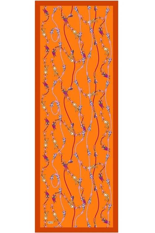 Ivy Pattern Cotton Silk Shawl - Orange