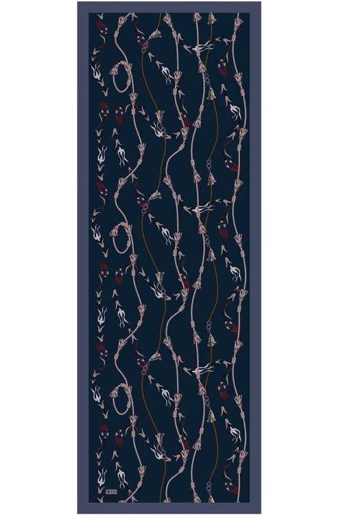 Sarmaşık Desen Pamuk İpek Şal - Lacivert