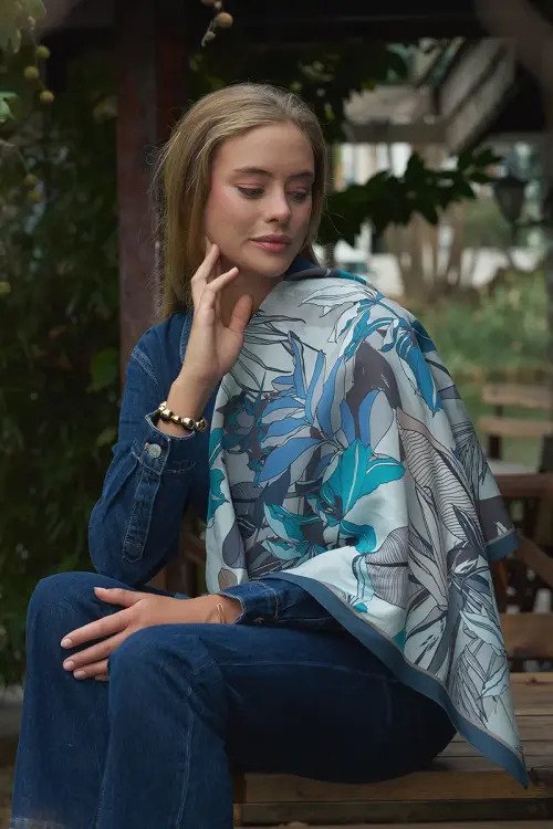 Leafly Modal Eşarp - Mavi