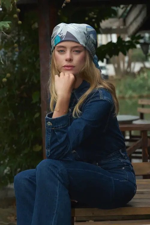 Leafly Modal Eşarp - Mavi