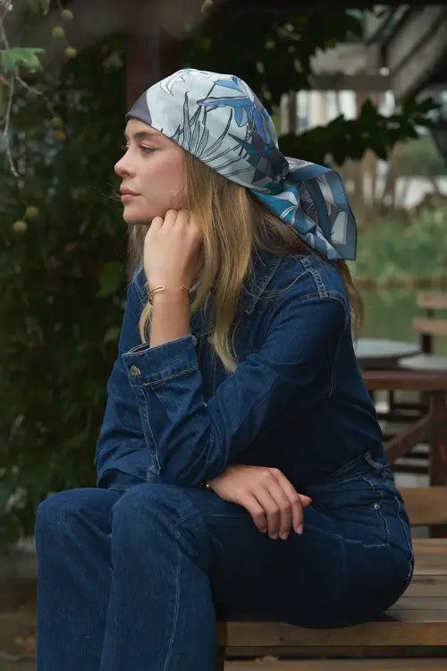 Leafly Modal Eşarp - Mavi