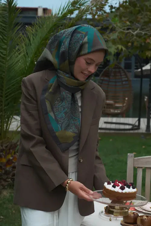 Lace Modal Eşarp - Yeşil/Kahve