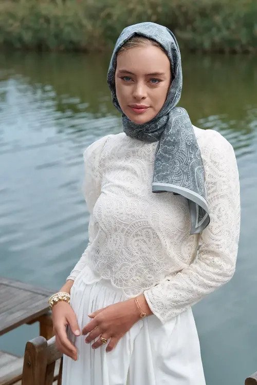 Astra Pattern Cotton Silk Shawl - Smoke Grey