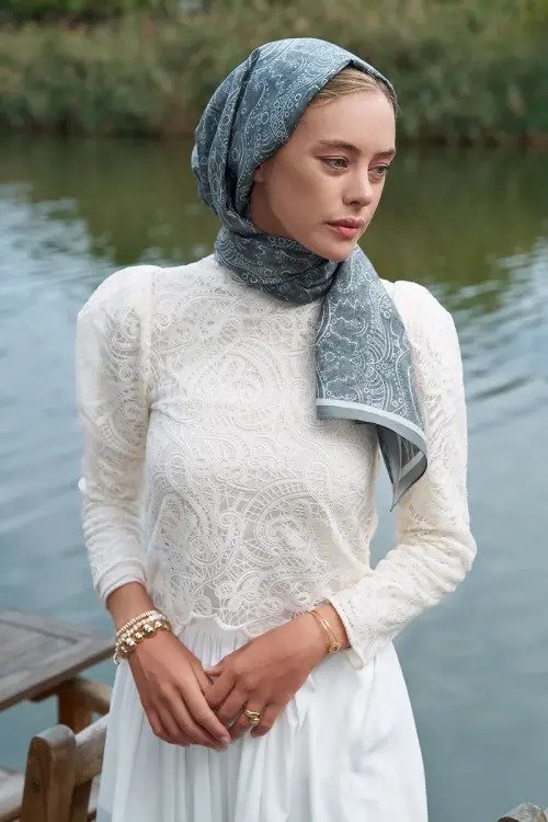 Astra Pattern Cotton Silk Shawl - Smoke Grey