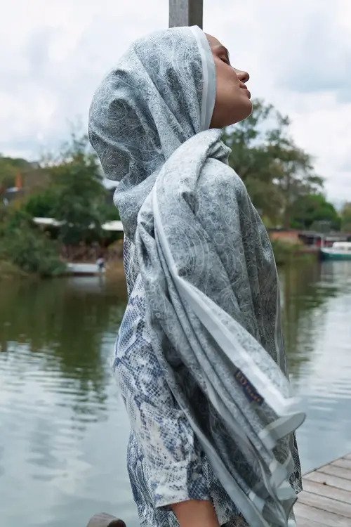 Astra Pattern Cotton Silk Shawl - Grey